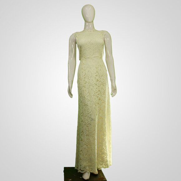 Chic 1990s Vintage Ivory Lace Maxi Dress - Embrace Retro Glamour - Picture 1 of 5